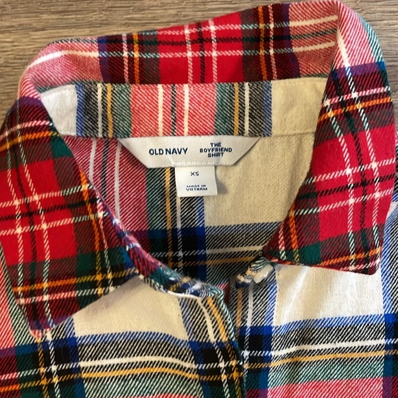 Old Navy White Tartan Loose Flannel Boyfriend Button Up Shirt - Picture 7 of 12